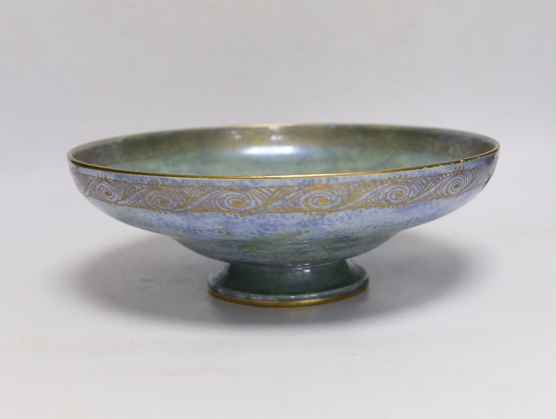 A large Royal Worcester Crownware lustre pedestal bowl with galleon design, 28.5cm diameter